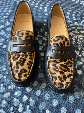 Cole Haan Black and Calf Hair Penny Loafers
